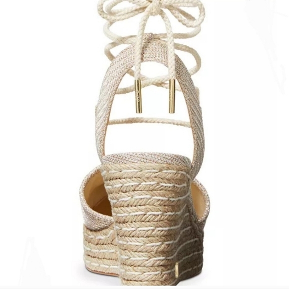 🥳HP🎉NWT Michael Kors Margie Closet Toe Wedge Metallic Canvas - Picture 8 of 12